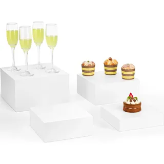 VIVIRBIEN Buffet-Erhöhungen, Präsentationsständer für Buffet-Tisch, weiße Würfelaufsätze aus Holz, mit hohlen Böden, Präsentationsständer für Catering, Dessert, Sammlerstücke, Figuren, Show, 4 Stück