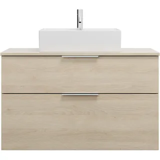 Burgbad Eqio Waschtischunterschrank inklusive Konsolenplatte, Ausschnitt mittig, 2 Schubladen, Breite 1000mm, WXXH100F3180G0146, Farbe: Eiche Dekor Cashmere / Eiche Dekor Cashmere, Griff G0146