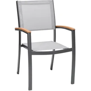 Ambia Garden Stapelsessel, Grau, Hellgrau, Teak, Holz, Metall, Textil, Eukalyptusholz, massiv, eckig, 92.5x61.8 cm, Fsc, stapelbar, Gartenmöbel, Gartenstühle, Gartenstühle stapelbar