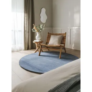 benuta Nest Wollteppich Bent - 100% Wolle - Rund & im Style: Uni, Natural Living, Scandi Living - Pflegeleicht für Wohnzimmer Schlafzimmer, Blau, ø 150 cm rund
