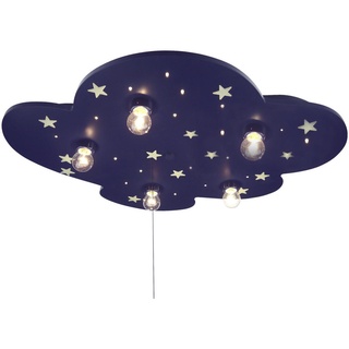 Kinderdeckenleuchte Wolke, Blau, Kunststoff, Holz, 57x7x74 cm, Sternenhimmel, getrennt schaltbar, Lampen & Leuchten, Innenbeleuchtung, Kinderzimmerlampen