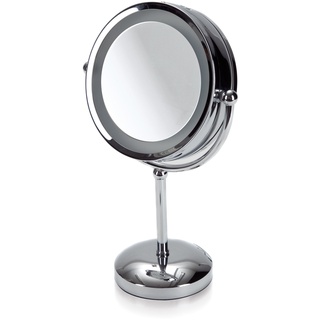 möve Mirrors Standspiegel mit 5fach Vergrößerung und Beleuchtung 22 x 42 cm aus Edelstahl, silver