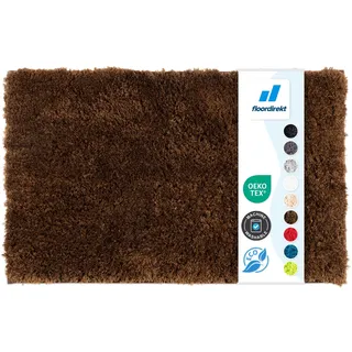 Floordirekt Badematte Sky - Badezimmerteppich - Weicher, dichter Hochflor - Rutschhemmend & Schnell trocknend - Geeignet für Fußbodenheizung - Eckig & Rund (60 x 100 cm, Braun)