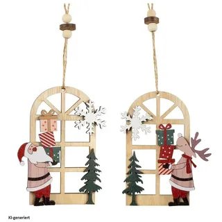 Hti-Living Baumschmuck hohes Fenster, 2er Set Holz Baumschmuck hohes Fenster, 2er Set Holz