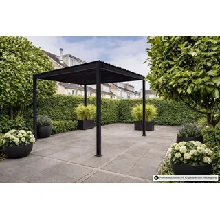 Leco Pavillon Pergola Überdachung Lamellenpergola Sonnenschutz Sonnendach FREE, (Zubehör separat erhältlich wie Rollo, Seitenwand), Gestell aus Stahl pulverbeschichtet 300 cm x 300 cm