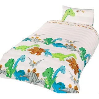 Rapport Home Bettwäsche Garnitur natur 135x200 / 50x75cm - 2 Stück - Baumwoll-Mischung - Waschbar - Dinosaurier Design - Queen - Modern - Unisex - Kindergeburtstag - 3-6 Jahre