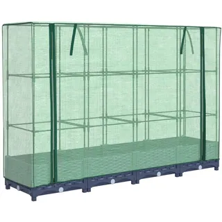 vidaXL Hochbeet mit Gewächshaus-Aufsatz Rattan-Optik Grau 160 x 123 x 40 cm