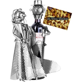 BRUBAKER Weinflaschenhalter Hochzeitspaar Flaschenhalter, (inklusive Grußkarte), Hochzeit Weinhalter, Metall Skulptur, Hochzeitsgeschenk silberfarben