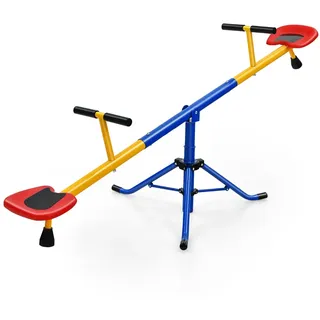 Costway Kinderwippe, 2 Sitzer Schaukelwippe, Gartenwippe 360° drehbar, Kinder Wippe bis 90kg belastbar, Spiel und Spaß Ihrer Kleinsten im eigenen Garten Gelb/Grün