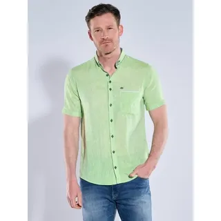 engbers Herren Kurzarm-Hemd mit Leinenanteil Grün regular uni Button Down - S