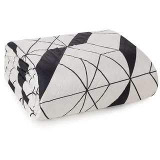 Design91 Bettüberwurf GEO Gemusterte Allzweckdecke Mikrofaser, Karomuster Graue Decke weiß schwarze Tagesdecke Sofadecke Modern schwarz|weiß 200 cm x 220 cm