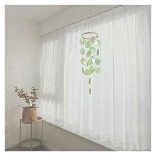 Rockreyoa Muschel Windspiel Bunt Capiz Muscheln Windspiele Hängend Ornamente Natürlich Perlmutt Schale Windglocke Girlande Traumfänger Fensterschmuck für Garten Home Dekoration Grün