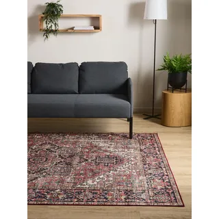 Interiyou Vintage Teppich Wohnzimmer Gent - 140x200 cm Multicolor/Beige - Für Schlafzimmer, Esszimmer, Kinderzimmer - Kurzflor waschbar und rutschfest, Print Muster