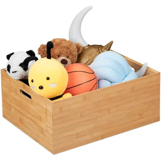 Relaxdays Aufbewahrungsbox Bambus, stapelbar, stabil, Bambuskiste ohne Deckel, HBT: 21 x 50 x 40 cm, mit Griffen, natur
