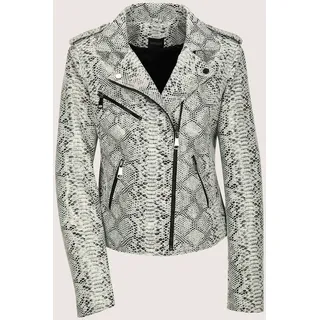 Jeansjacke MADELEINE "Lederjacke Kurzjacke mit Animal-Muster", Damen, Gr. 42, weiß (steingrau, wollweiß, multicolor), Obermaterial: 100% Ziegenveloursleder GOVL., Modern, Jacken Jeansjacke, Schlangenprint