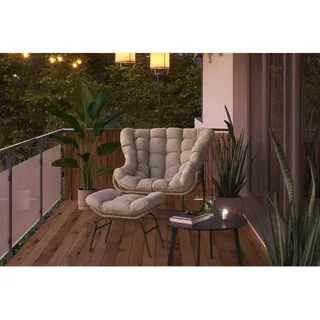 Ambia Garden Garten-Relaxsessel, Gelb, Beige, Metall, Kunststoff, Textil, 110x42x97.5 cm, Gartenmöbel, Gartenstühle