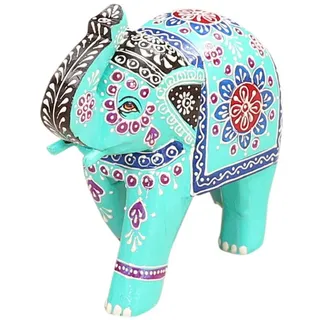 Marrakesch Orient & Mediterran Interior Dekofigur Figura decorativa elefante Laksha de madera de mango, boho, azul 19 cm (1 St), Handarbeit blau