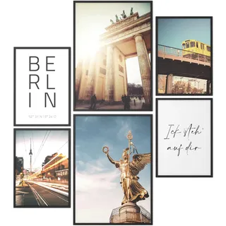Papierschmiede® Mood Poster Set Berlin, Bilder Wohnzimmer Deko Schlafzimmer, 2x DIN A4 und 4x DIN A5, Hauptstadt Brandenburger Tor - ohne Rahmen