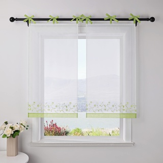 SCHOAL Scheibengardine mit Schlaufen 1 Piece Kleinfenster Weiß Gardinen Küche Voile Bistrogardinen Landhaus Fenstergardine 1 Stück BxH 80x150cm Grün