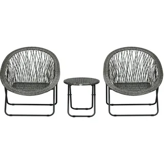 REDOM Balkonset Balkonmöbel Set Grau Stahl 2 Stühle mit Gartentisch Klappbar, (Set, 3-tlg., Klappmöbel Kombination als Sitzgruppe für Balkon Garten), Gartenset mit Couchtisch für Terrasse und Freizeitbereich grau