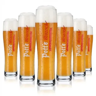 6x Potts Bier Glas 0,3l Weissbierglas Weizenglas Biergläser alkoholfrei - Transparent