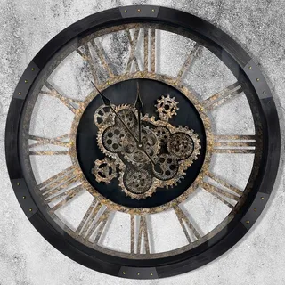 DORBOKER Riesige Wanduhr mit echten beweglichen Zahnrädern und Abdeckung aus gehärtetem Glas, übergroß, Massivholz, Retro, Landhausstil, dekorativ, rustikal, für Wohnzimmer, Zuhause, Küche, Büro,