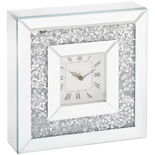 Ambia Home Tischuhr, Silber, Glas, Holzwerkstoff, 25.5x25.5x6.5 cm, Dekoration, Uhren, Tischuhren