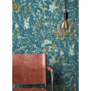 Newroom Vliestapete Kobia Tapete Dschungeltapete Dschungel,Blumen,Blätter, Türkis Tapete Floral Dschungel - Dschungeltapete Blumentapete Petrol Blau Tropisch Modern Blumen Blätter für Wohnzimmer Schlafzimmer Küche, Blumentapete blau