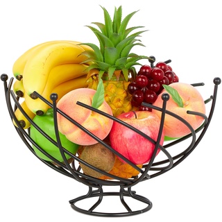 Relaxdays Obstschale Metall, runder Obstkorb, H x D: 20,5 x 33,5 cm, Drahtkorb für Früchte & Gemüse, modern, schwarz