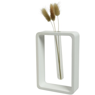 Deko Vase mit Reagenzglas - Blumenvase - Holz - H: 18cm - weiß