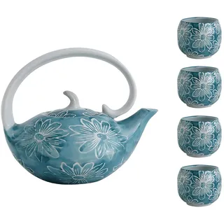 YoeEoay Japanisches Blau Und Weiß Porzellan Tee Set Asiatische Tee-Sets Für Teeliebhaber Chinesisches Japanisches Porzellan-Teeservice Mit Blauem Blumen-Design