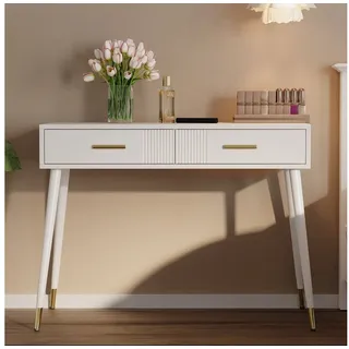 autolock Schminktisch Frisiertisch Schreibtisch Kosmetiktisch mit 2 Schubladen, Metallfüße (100×40×76 cm, ohne Spiegel), Beauty-Tisch Schminkkonsole Kosmetikkonsole,Weiß weiß