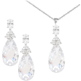 FIRETTI Schmuckset FIRETTI "Multipack Schmuck Geschenk Silber 925 Halskette Ohrstecker Tropfen", silber (silberfarben, kristallweiß, kristallweiß), Schmuck_Sets, Damen, Silber 925 (Sterlingsilber), Schmuckset, mit Zirkonia (synth.)