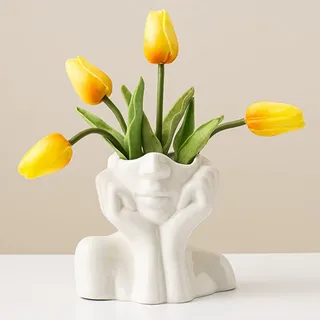 DHYXZCA Kopf Gesicht Keramik Vase Weiß, Frauenkörper Body Blumenvase Modern Nordische Boho Vasen Schicke Aesthetic Dekorative FüR Wohnzimmer Schlafzimmer BüRo Deko FüR Home Room Décor (klein)