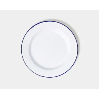 Genware 45024 Emaille breitem Rand Teller, 24 cm, weiß/blau