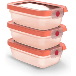 Emsa Frischhaltedose oneClick, Polyprophylen (PP), (Set, 3-tlg), verschlossen mit nur 1 x Klick, 100% dicht, made in Germany orange