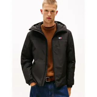 Outdoorjacke TOMMY JEANS, Herren, Gr. XL, schwarz, Web, Obermaterial: 100% Polyester, unifarben, regular fit normal, hoch geschlossener Ausschnitt, elastischer Bund, Jacken Outdoorjacke, Freizeitjacke, Übergangsjacke, Regular Fit, Kapuze