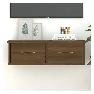 furnicato Wandregal TV-Wandschrank 60x26x18,5 cm Braun Massivholz-Optik, 1-tlg., Schwebendes TV-Element mit zwei Schubladen und feuchtresistentem Holz braun