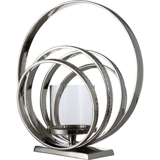 GILDE Kerzenhalter Ringe (1 Stück), Kerzenleuchter aus Aluminium, Höhe ca. 46 cm silberfarben