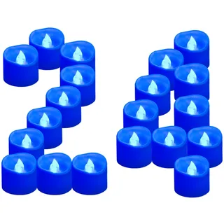 Yakpo 24 Stück LED-Teelichter, batteriebetrieben, flammenlos, blau, flackernde Kerzen, elektrisch, gefälschte Votivkerzen, Großpackung für blaue Hochzeit, Party, Weihnachten, Halloween, Dekorationen