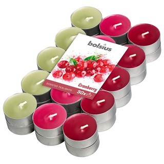 BOLSIUS Stimmungen und echte Teelichter – Cranberry Duft – Mehrfarbig – 4 Stunden – Packung mit 30 Stück, Wachs Baumwolldocht, Pack