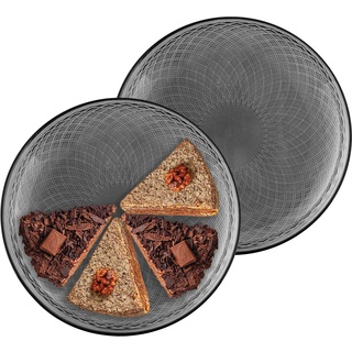 TREND FOR HOME Geschirrset von 2 Tortenplatte Servierplatte Pizzateller Kuchenplatte Geschirr Set Kuchenteller Glasplatte Dessertteller Bunt | Ø 30 cm | Geometrische Muster | Alisse Smoky