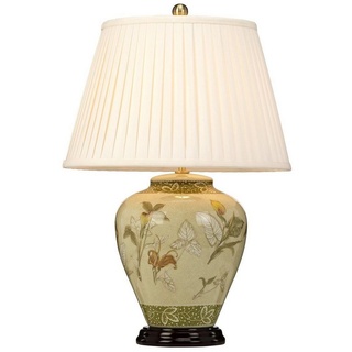 Licht-Erlebnisse Nachttischlampe SINDRU, ohne Leuchtmittel, Nachttischleuchte 62 cm Weiß Messing Stoff Keramik E27 Klassisch goldfarben