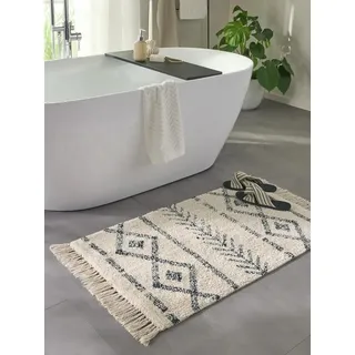 benuta Badematte Naomi, Höhe 6 mm, Baumwolle, rechteckig, 100% Baumwolle, handgeknüpft, Boho-Style, Badezimmer, Küche weiß rechteckig | 50 cm x 80 cm x 6 mm