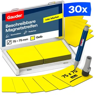 Gauder Magnetstreifen beschreibbar, Magnetschilder Kanban (30 Stk, 75x75mm) | Magnetschilder zum Beschriften, beschreibbare Magnete zum Beschriften, Magnetetiketten für Kanban Board, mit Marker