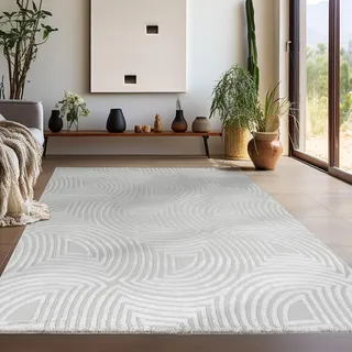 Teppium Kurzflor Teppich Läufer Flur 80 x 250 cm Silber - 3D Teppich Waschbar, Skandinavisches Stil, Geometrisch und Weich - Ideal als Bettvorleger im Schlafzimmer, Küchenläufer, Wohnzimmerteppich