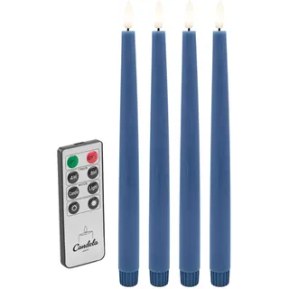 Candela Lights LED Echtwachs Stabkerze 4er Set rustic blau H:26,5xØ2,2cm mit Timerfunktion & Fernbedienung Dinnerkerzen dimmbar Tafelkerzen Spiralkerzen