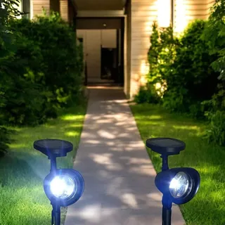 Dapo 2 x LED Solar-Außen-Garten-Strahler-Spot, Kunststoff schwarz, H: ca. 32cm, IP 44, Capming-Blumentopf-Teichrand-Rasen-Leuchte-Lampe