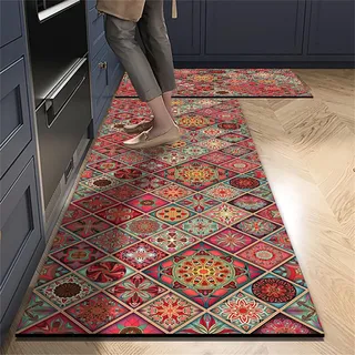Highdi Küchenläufer, Saugfähig Läufer Teppich Küche Flur Retro-Design Teppich Läufer Diatomeenerde Küche, Küchenteppich Waschbar rutschfest, für Eingangsbereich, Esszimmer (Mandala,60x120cm)