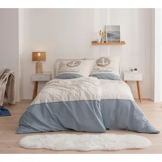 Anker Renforce-Bettwäsche 80x80 + 135x200 cm · 4-teilig · KÜSTENKIND - 100% Baumwolle - Beige/Blau